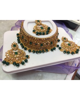 Golden Jewellery Set - Dark green